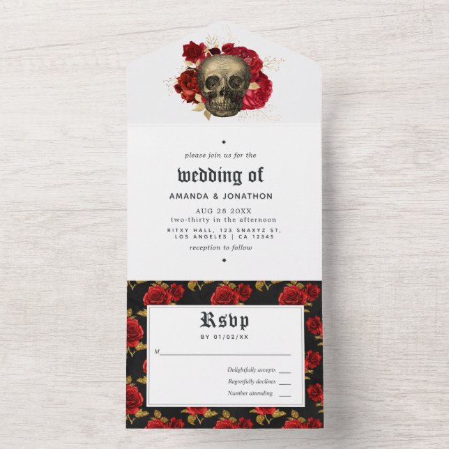 Invitation Tout En Un Mariage gothique floral (À l'intérieur)