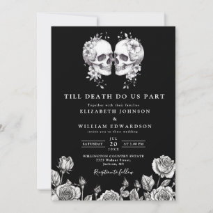 Invitation Tout en un Mariage gothique noir et blanc