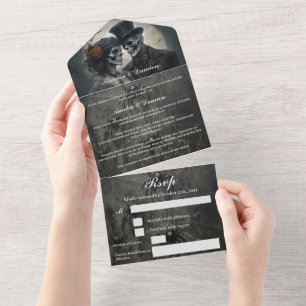 Invitation Tout En Un Mariage gothique squelettique