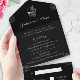 Invitation Tout En Un Mariage gothique triplé noir et blanc