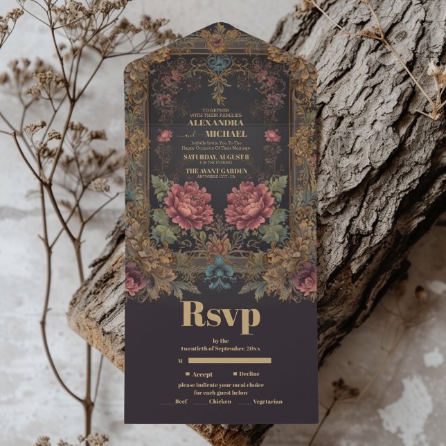 Invitation Tout En Un Mariage gothique victorien floral (Créateur téléchargé)