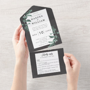 Invitation Tout En Un Mariage gris de fusain Eucalyptus