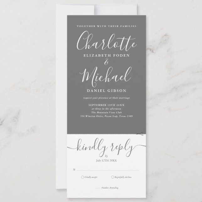 Invitation Tout En Un Mariage Gris Et Blanc (Devant)