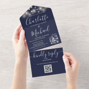 Invitation Tout En Un Mariage Guirlandes de Lumineuses Bocaux Mason Code