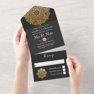 Invitation Tout En Un Mariage indien Gold Mandala