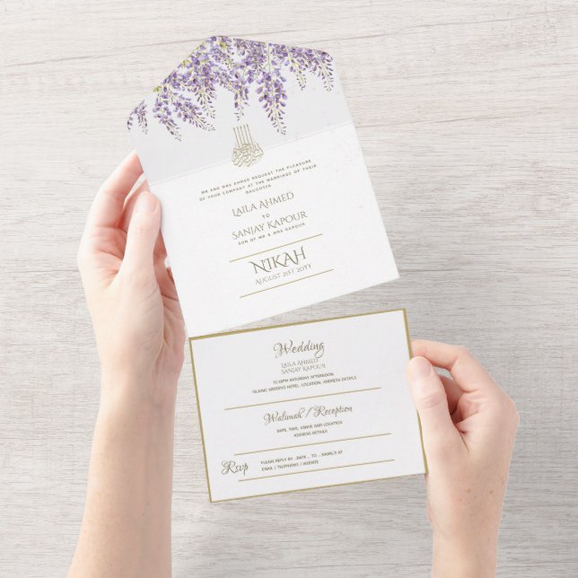 Invitation Tout En Un Mariage islamique NIKAH WALLIMAH Fleurs (Déchirure)
