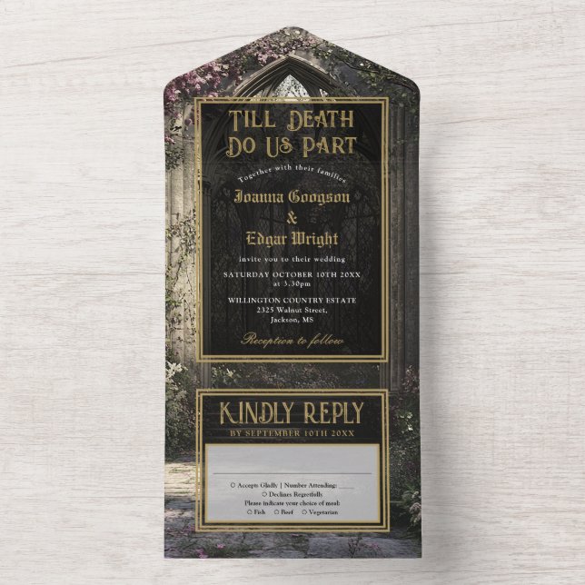 Invitation Tout En Un Mariage Jardin Floral Gothique (À l'intérieur)