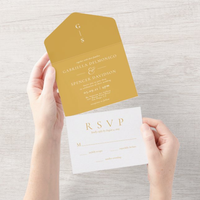 Invitation Tout En Un Mariage Jaune Moutarde Moderne  (Déchirure)