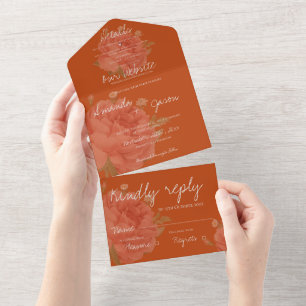 Invitation Tout En Un Mariage Joli Monogramme Floral Rouille Terracotta