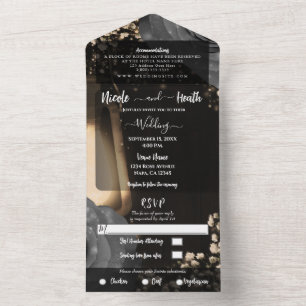 Invitation Tout En Un Mariage Lanterne Rustique et Roses Gris Argenté