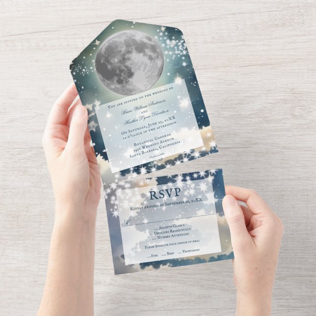 Invitation Tout En Un Mariage lunaire de nuit (Déchirure)