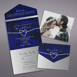 Invitation Tout En Un Mariage Luxueux Argent et Bleu Royal