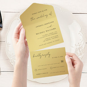 Invitation Tout En Un Mariage manuscrit Gold & Black Modern