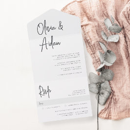 Invitation Tout En Un Mariage manuscrit noir et blanc moderne
