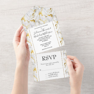 Invitation Tout En Un Mariage Marbre blanc d'or