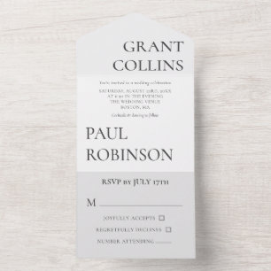 Invitation Tout En Un Mariage minimaliste blanc gris pur