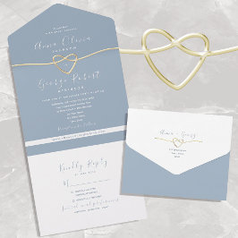 Invitation Tout En Un Mariage Minimaliste Bleu Poussiéreux Or