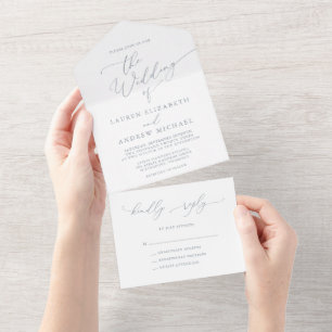 Invitation Tout En Un Mariage minimaliste Dusty Blue