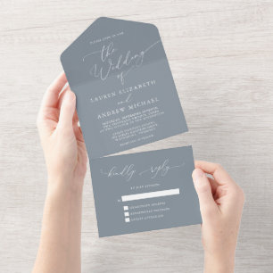 Invitation Tout En Un Mariage minimaliste gris bleu poussiéreux