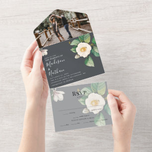 Invitation Tout En Un Mariage minimaliste japonais blanc Camellia