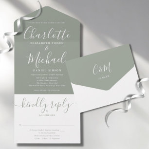 Invitation Tout En Un Mariage minimaliste moderne avec écran vert