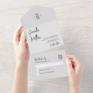 Invitation Tout En Un Mariage Minimaliste Rustique Simple Gris Clair