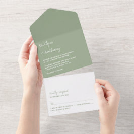 Invitation Tout En Un Mariage minimaliste vert sauge écriture moderne