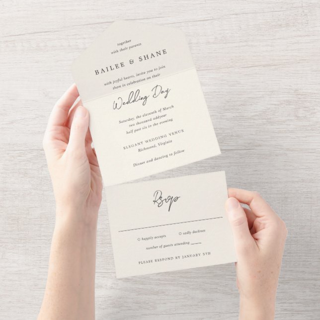 Invitation Tout En Un Mariage moderne à la crème simple (Déchirure)