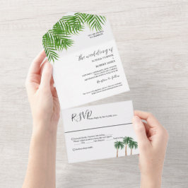 Invitation Tout En Un Mariage Moderne à l'Aquarelle avec Palmier