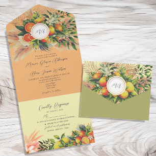 Invitation Tout En Un Mariage Moderne au Fruit d'Orange Citronné