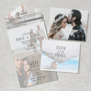 Invitation Tout En Un Mariage Moderne avec Collage de Photos