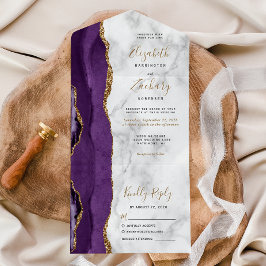 Invitation Tout En Un Mariage Moderne avec Marbre Violet et Or