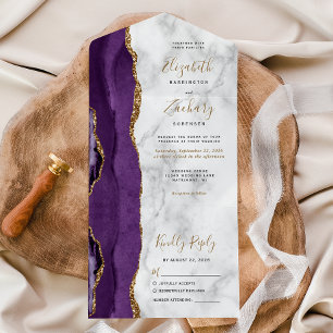 Invitation Tout En Un Mariage Moderne avec Marbre Violet et Or