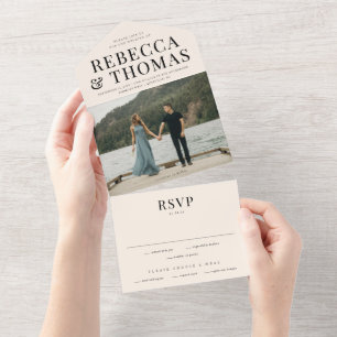 Invitation Tout En Un Mariage moderne avec réponse photo