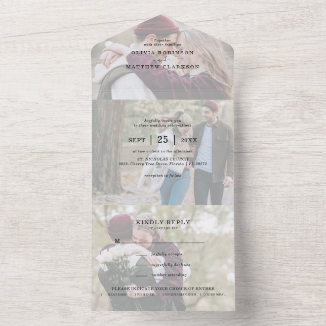 Invitation Tout En Un Mariage Moderne avec Superposition de Collage de P (À l'intérieur)
