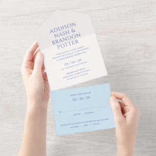 Invitation Tout En Un Mariage Moderne Bleu Élégant