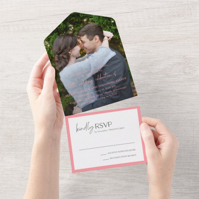 Invitation Tout En Un Mariage moderne Chic Pink (Déchirure)