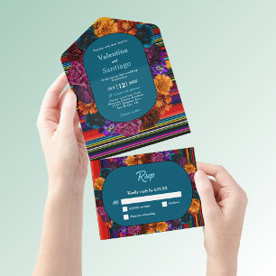 Invitation Tout En Un Mariage moderne de fleurs mexicaines