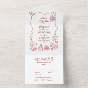 Invitation Tout En Un Mariage Moderne Drôle et Fantaisiste Dessiné à la