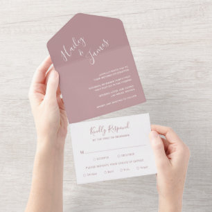 Invitation Tout En Un Mariage Moderne Élégant Rose Poussiéreux
