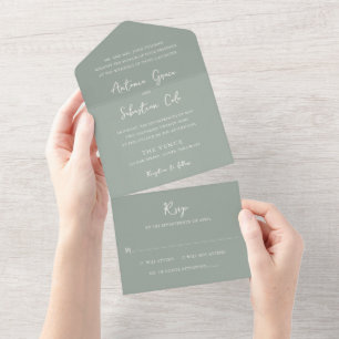 Invitation Tout En Un Mariage Moderne Élégant Vert Sauge