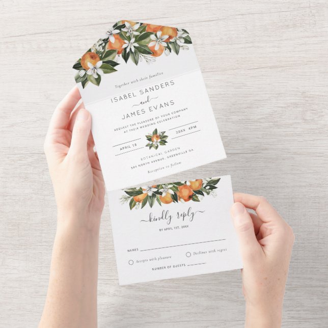 Invitation Tout En Un Mariage Moderne Fleur d'Oranger à l'Aquarelle (Déchirure)