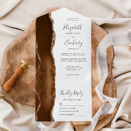 Invitation Tout En Un Mariage Moderne Marron Mocha Agate Or