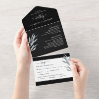 Mariage moderne noir et argent avec RSVP perforé