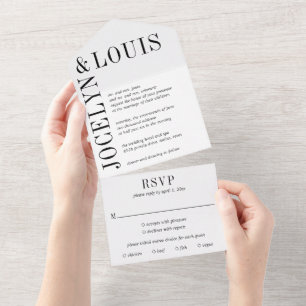 Invitation Tout En Un Mariage Moderne Noir et Blanc Gras