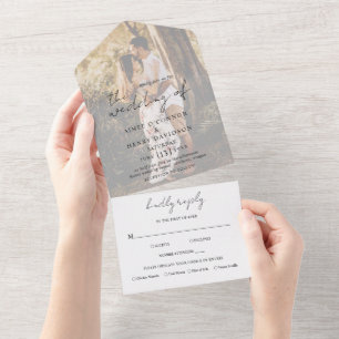 Invitation Tout En Un Mariage Moderne Photo Écriture Rustique