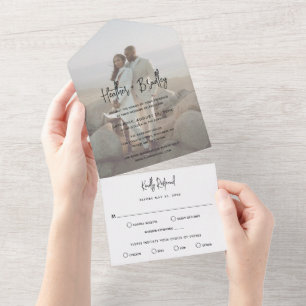 Invitation Tout En Un Mariage Moderne Photo Minimaliste Noir et Blanc