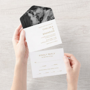 Invitation Tout En Un Mariage Moderne Photo Monogramme Doré