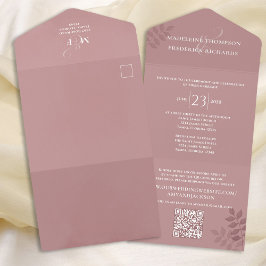 Invitation Tout En Un Mariage moderne QR Code Rose RSVP