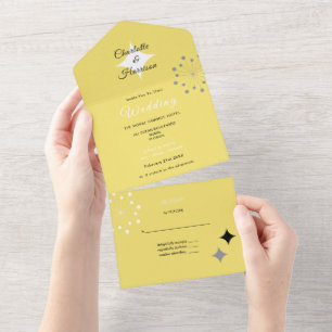 Invitation Tout En Un Mariage moderne rétro du milieu du siècle